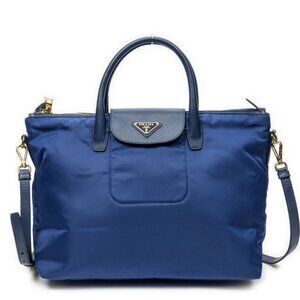 Prada Zip Shopping Bag Blue Nylon Canvas